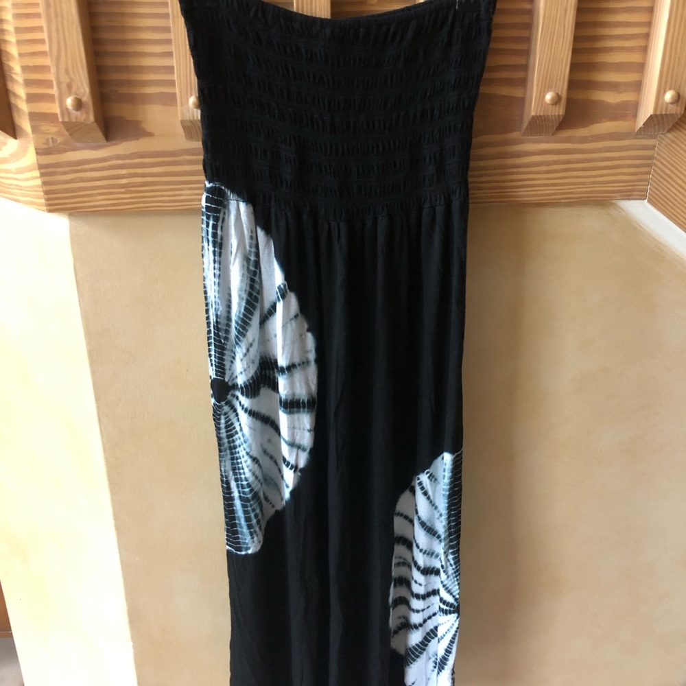 StyleWorks Black and White Tie Dye Bandeau Strapless Maxi Dress - Picture 8 of 11